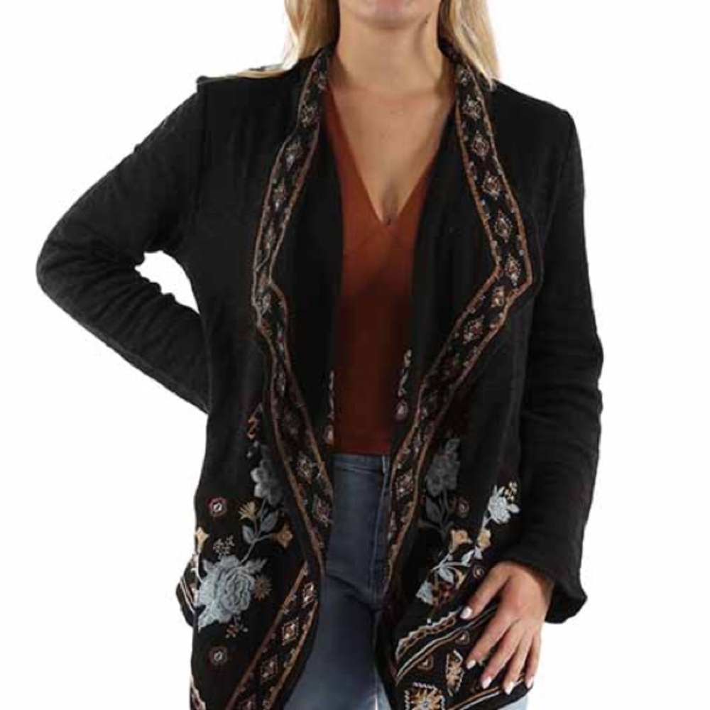 Ladies Long Sleeve Black Embroidered Cardigan